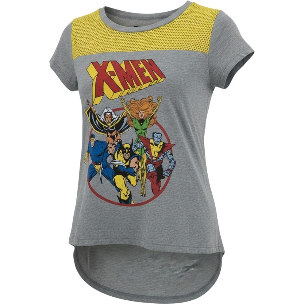 Marvel's X-Men Women's Grey Yellow Medium T-Shirt Top Mesh RUE 21